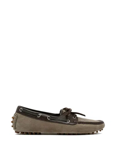 Brunello Cucinelli Lace-up Suede Boat Shoes In Gray