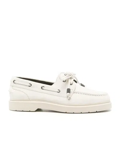 Brunello Cucinelli Woman Loafers Dove Grey Size 11 Leather In White