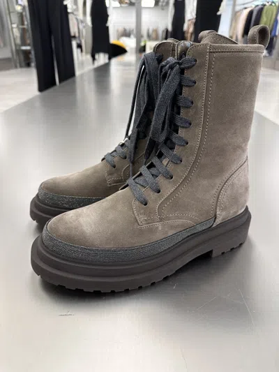 Brunello Cucinelli Lacing Short Boots In Gray