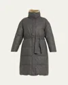 Brunello Cucinelli Lamb Shearling-collar Cashmere Puffer Jacket With Belt In Gray