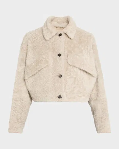 Brunello Cucinelli Lamb Shearling Cropped Jacket In Neutral