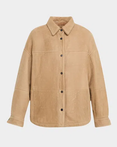 Brunello Cucinelli Lamb Shearling Shirt Jacket In Neutral