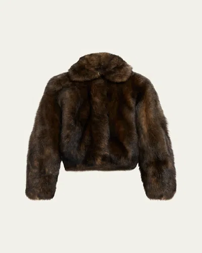 Brunello Cucinelli Lamb Shearling Zip Jacket With Monili Trim In Brown