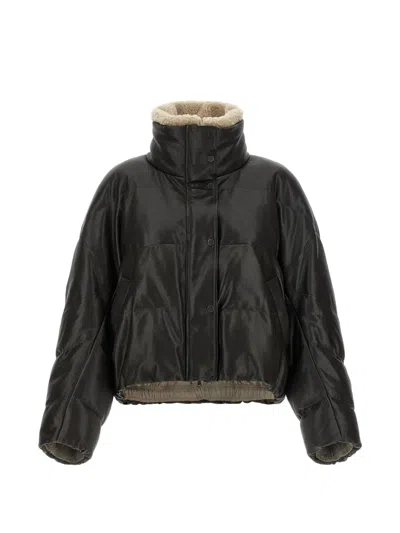 Brunello Cucinelli Lambskin And Shearling Down Jacket In Green