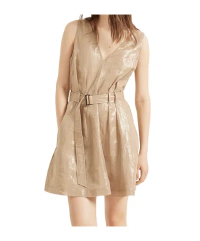Brunello Cucinelli Lamé Belted Mini Dress In Neutral