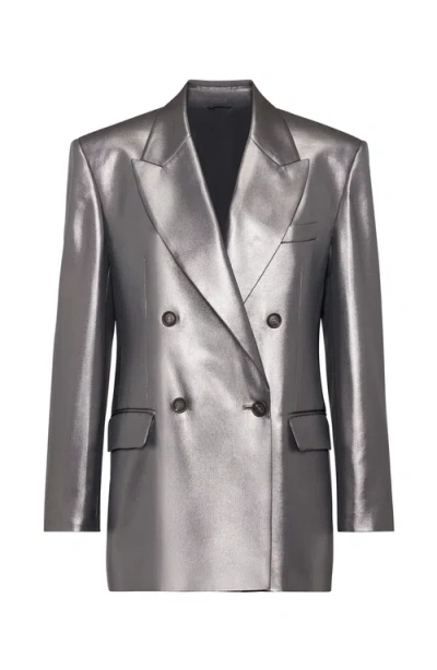 Brunello Cucinelli Double-breasted Metallic Blazer In Silver