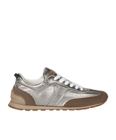 BRUNELLO CUCINELLI LAMÉ CALFSKIN AND SUEDE RUNNERS WITH SHINY LOOP