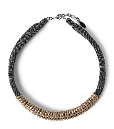 Brunello Cucinelli Lamé Calfskin Monili Braided Choker In Yellow