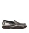 Brunello Cucinelli Metallic Finish Round Toe Loafers With Rubber Sole In Gray
