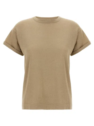 Brunello Cucinelli Lamé Cashmere T-shirt Beige