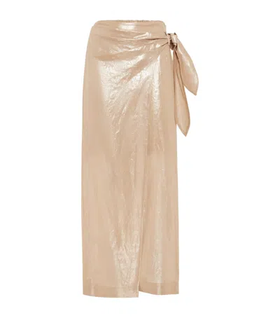 Brunello Cucinelli Lamé Cotton Gauze Sarong Midi Skirt In Sand