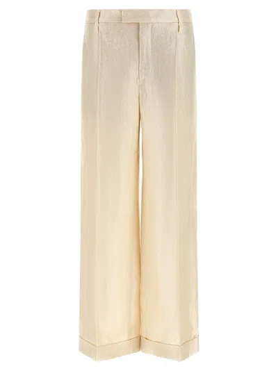 Brunello Cucinelli Lamé Linen Pants Gold In Neutral