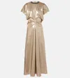 Brunello Cucinelli Monili-neck Metallic Fluid Silk Ankle Dress In Metallic