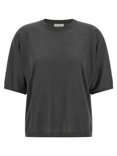 Brunello Cucinelli Lamé Sparkling Cashmere-silk Sweater In Charcoal