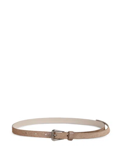Brunello Cucinelli Kids' Lamé Suede Belt In Brown