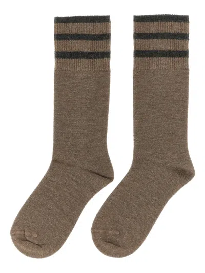Brunello Cucinelli Lamé-thread Striped Socks In Brown