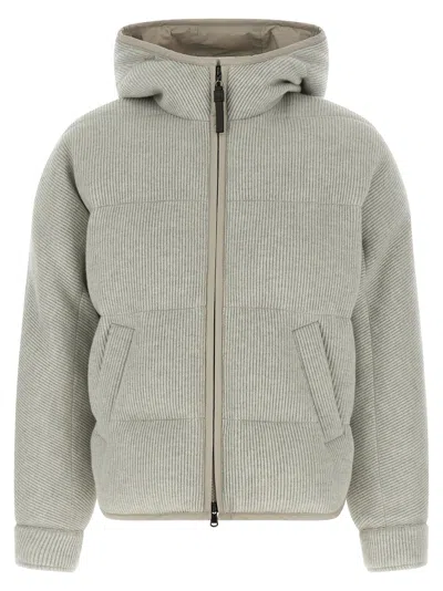 BRUNELLO CUCINELLI LAME WOOL DOWN JACKET PUFFER JACKETS SILVER