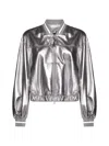 Brunello Cucinelli Laminated Leather Bomber Jacket Puffer Jackets Silver In Metallic