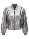 Brunello Cucinelli Laminated Leather Bomber Jacket Puffer Jackets Silver In Metallic