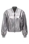 Brunello Cucinelli Laminated Leather Bomber Jacket Puffer Jackets Silver In Silver