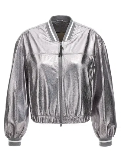 BRUNELLO CUCINELLI BRUNELLO CUCINELLI LAMINATED LEATHER BOMBER JACKET