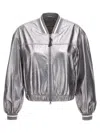 Brunello Cucinelli Laminated Leather Bomber Jacket In Silver