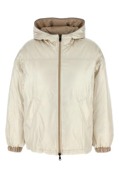 Brunello Cucinelli Laminated Reversible Down Jacket In Neutral