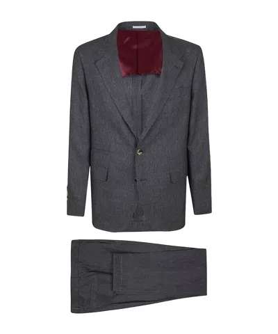 Brunello Cucinelli Lapel Collar Long-sleeved Suit Set In Black