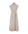 Brunello Cucinelli Linen Chemisier Short Sleeves Long Dress In Beige In Nude