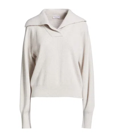 Brunello Cucinelli Lapel Knitted Sweater In Gray