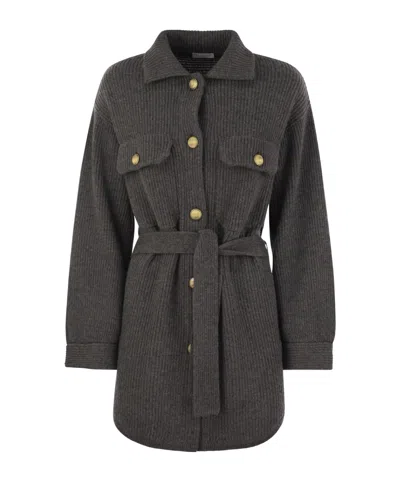 Brunello Cucinelli Lapel Long Sleeve Coat In Gray