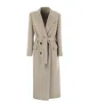 Brunello Cucinelli Women Double-breasted Coat In Virgin Wool And Cashmere Cloth With Jewellery In Gray