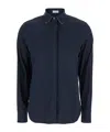 Brunello Cucinelli Blue Shirt With Pointed Collar And Monil Detail On The Collar