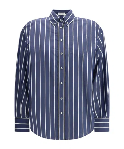 BRUNELLO CUCINELLI STRIPED BUTTON-FASTENING SHIRT