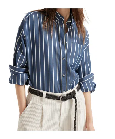Brunello Cucinelli Lapel Long Sleeve Shirt In Blue