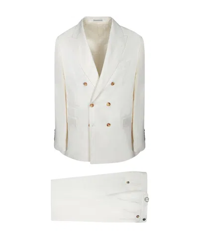 Brunello Cucinelli Peaked-lapel Double-breasted Suit In Neutral
