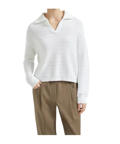 Brunello Cucinelli Lapel Long Sleeve Sweater In White