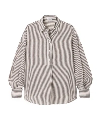 Brunello Cucinelli Lapel Long-sleeved Shirt In Brown/white