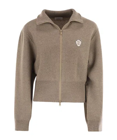Brunello Cucinelli Lapel Long-sleeved Sweater In Brown