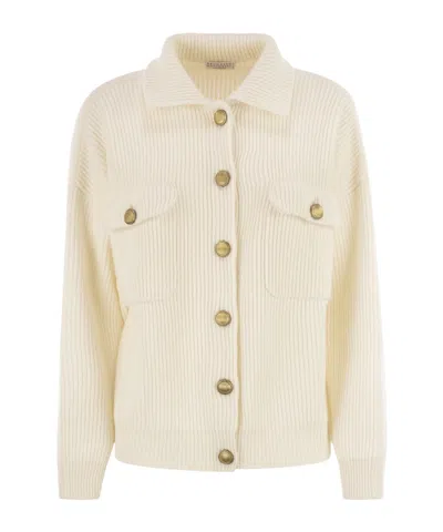Brunello Cucinelli Lapel Long-sleeved Sweater In White