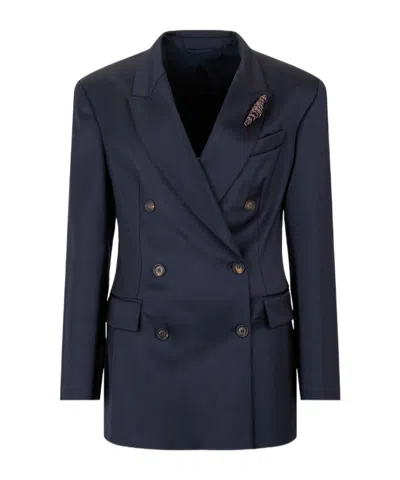 Brunello Cucinelli Lapel Long-sleeved Suit Jacket In Blue