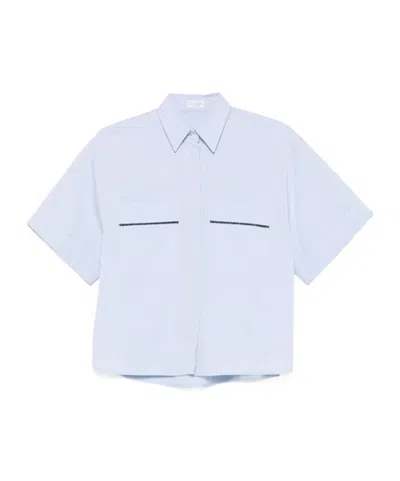 Brunello Cucinelli Lapel Short-sleeved Shirt In White