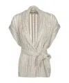 Brunello Cucinelli Dazzling Silk And Linen-blend Wrap Cardigan In Nude