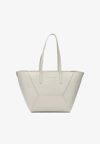 Brunello Cucinelli Large Bc Duo Calf Leather Shoulder Bag In White