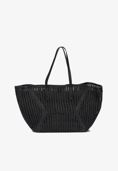 Brunello Cucinelli Large Bc Duo Raffias Mesh Tote Bag In Black