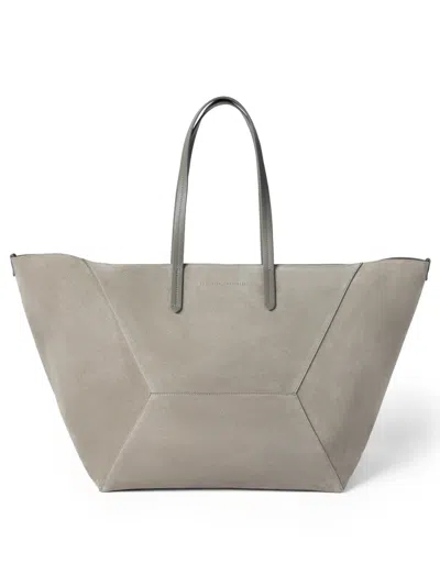 Brunello Cucinelli Large Bc Duo Suede Tote Bag In Gray