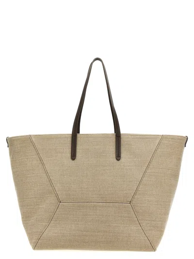 Brunello Cucinelli Large Canvas Shopping Bag In Beige