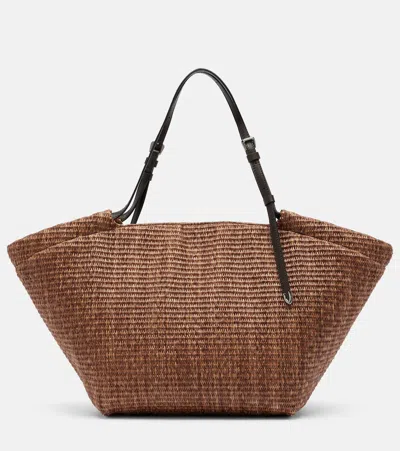 Brunello Cucinelli Large Leather-trimmed Raffia-effect Tote Bag In Brown