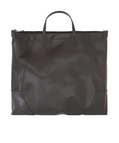 Brunello Cucinelli Large Logo Shoulder Bag In Black