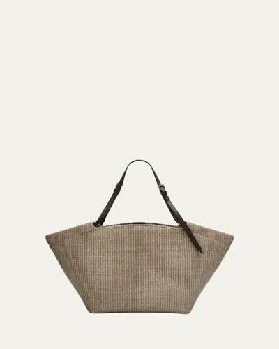 Brunello Cucinelli Large Raffia Tote Bag In Brown